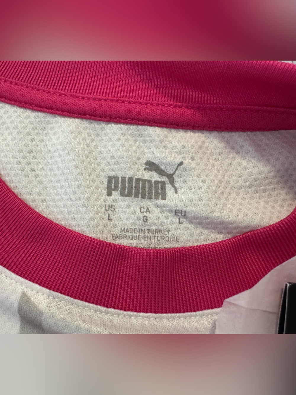 Puma White and Gray Soccer Jersey with Pink Trim - Picture 5 of 9